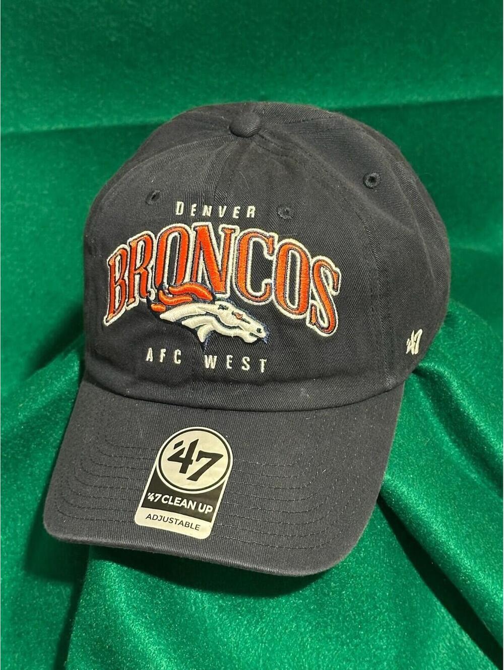 NFL Denver Broncos Team Logo & Arched Name 47 Brand Navy Adjustable Dad Hat OSFM
